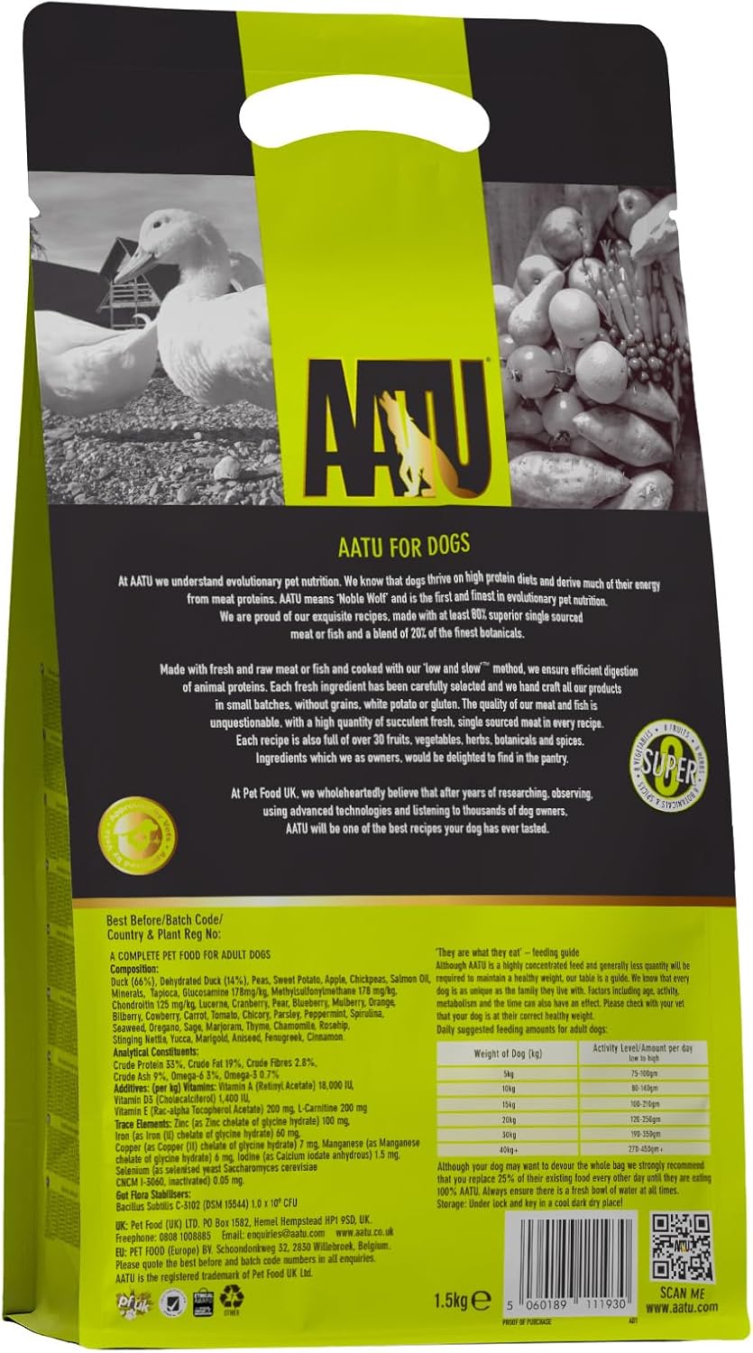 AATU Cibo Secco per Cani, Cibo Secco per Cani 80/20 con Pollo, Cibo per Cani Senza Cereali ad Alto Contenuto Proteico, Alimento Naturale per Cani Adulti di Tutte le Razze, 1,5 kg
