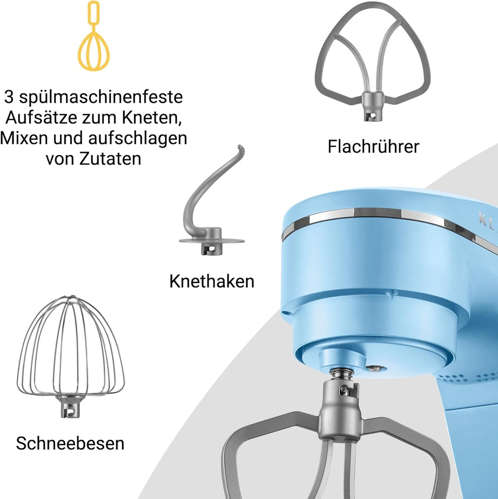 KLAMER Robot da Cucina 1800W, Impastatrice per Pane con Ciotola in Acciaio Inox da 6 L, 10 Velocità con Timer, Movimento Planetario, Frusta a Filo, Gancio Impastatore, Frusta Piatta e Coperchio Paraspruzzi (nero)