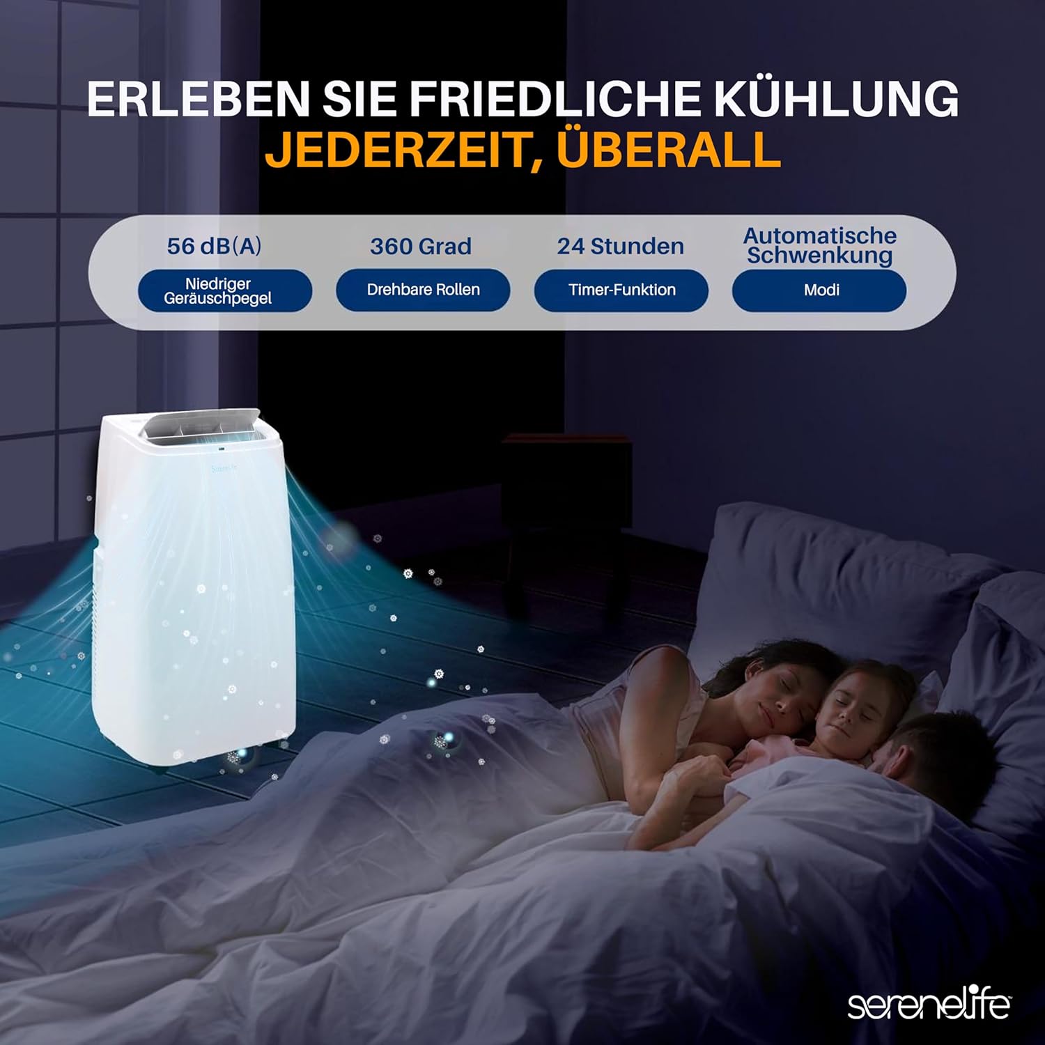 SereneLife Climatizzatore portatile, dispositivo di raffreddamento ad aria mobile 3 in 1 con tubo di scarico - Refrigeratore ad aria, deumidificatore e ventilatore, climatizzatore 9.000 BTU, 1,5 L umidità/ora, raffredda ambienti fino a 42 m