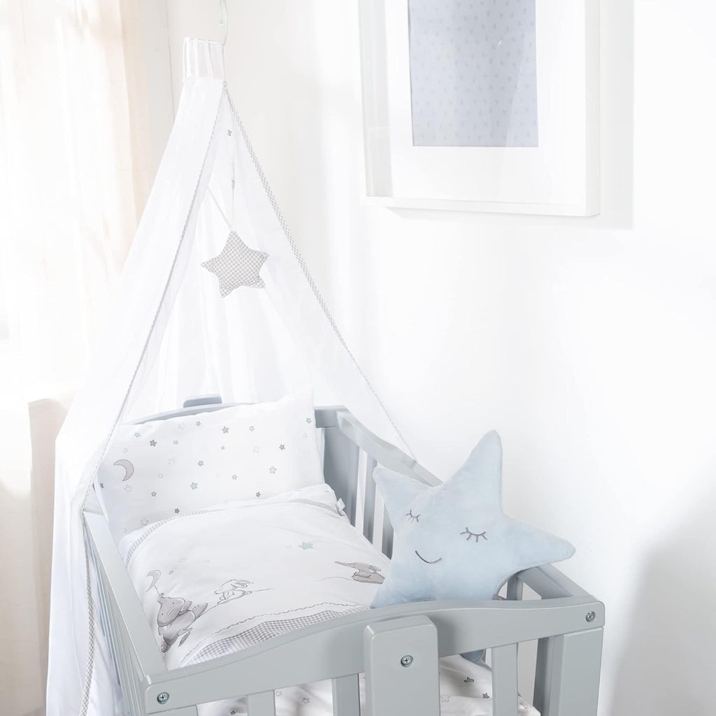 roba Babywiege 40 x 90 cm Adam & Eule - Stubenwagen & Wiege mit Rollen - Bett Set komplett mit Feststellfunktion - Inkl. textiler Ausstattung - Holz weiß