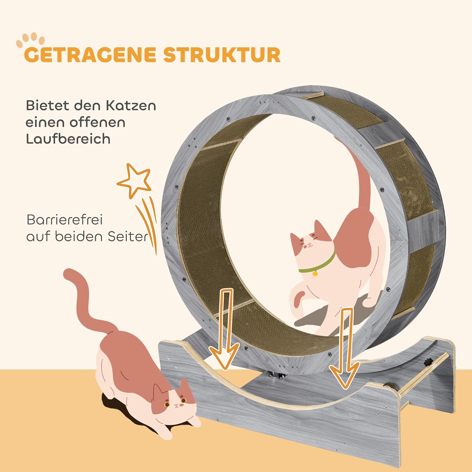 PawHut Katzenlaufrad Laufrad für Katzen 91 cm mit Bremse, Kratzbrett, Katzenrad für gesunde Bewegung, Entspannung, Grau