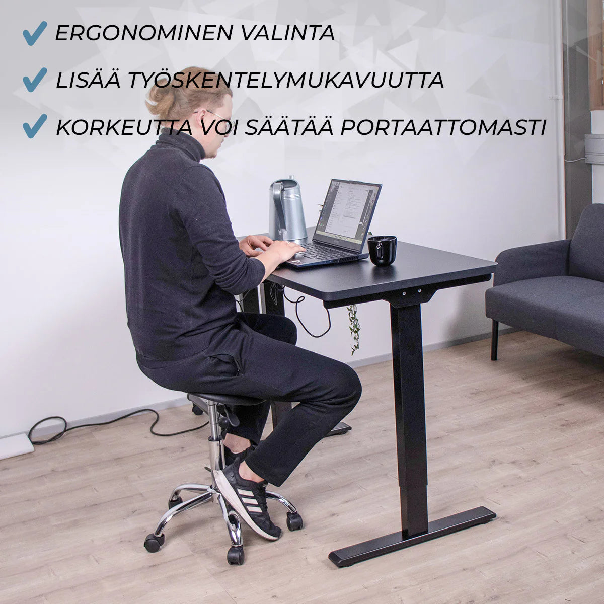 Lykke Scrivania Regolabile in Altezza Elettrica M200, nero, 120 x 60 cm