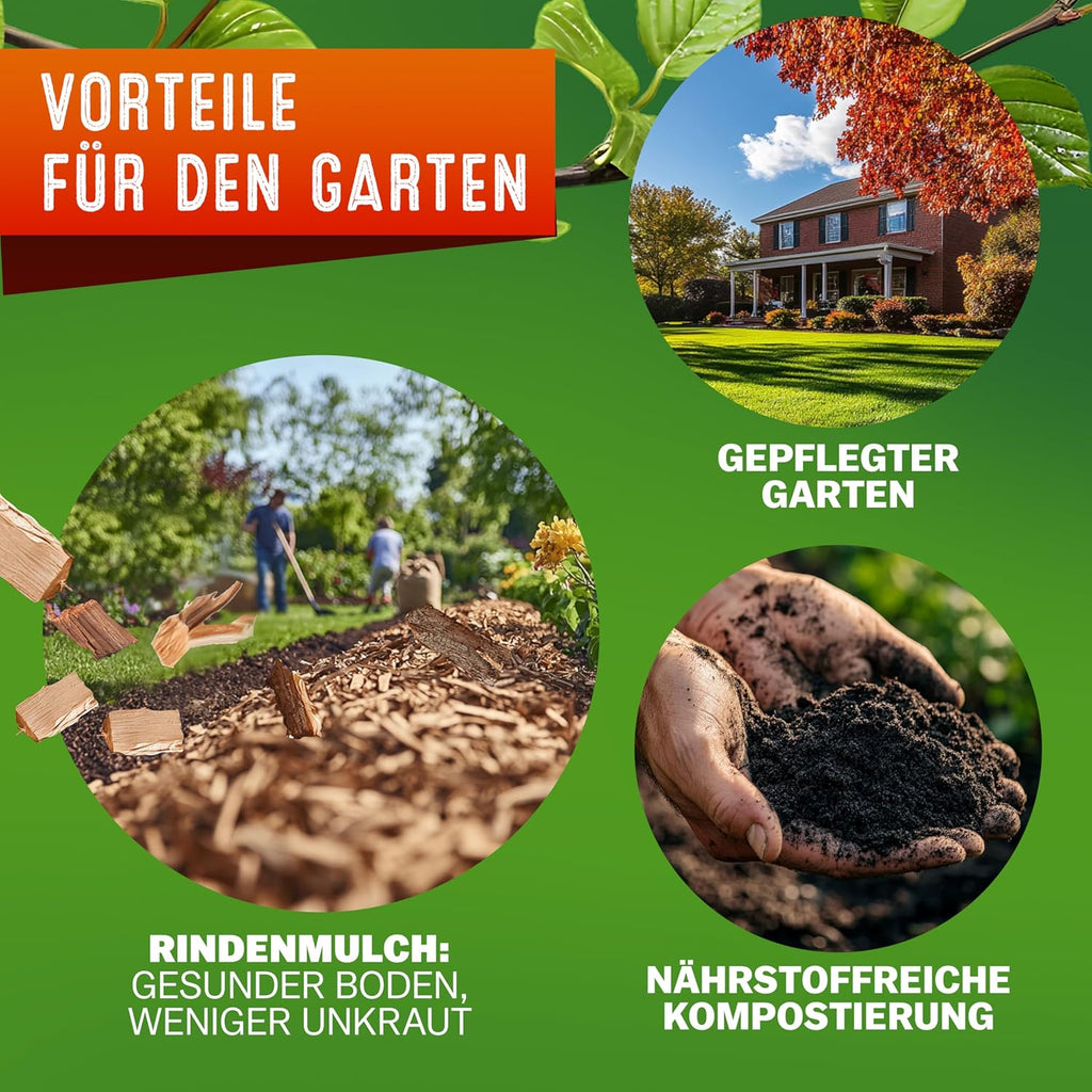 Gardebruk® Leisehäcksler 3100 W max. 44 mm Aststärke Elektrisch 2 x 60 L Auffangbeutel Gartenhäcksler Walzenhäcksler Schredder Häcksler