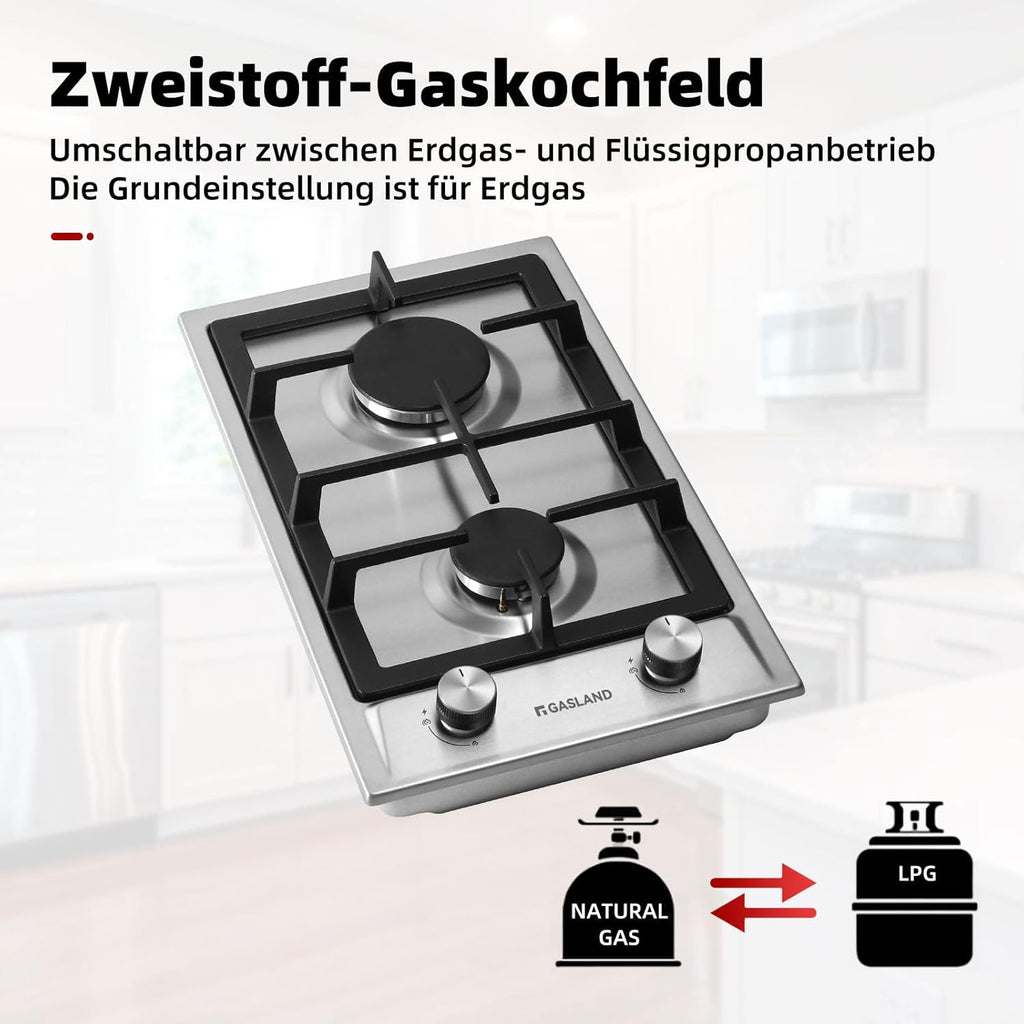 GASLAND GH60SF Einbau Gaskochfeld Edelstahl 4 Flammig, Gas Einbau Autark Gaskochfeld, 8000 W Butan-Gasherd, LPG/Erdgas
