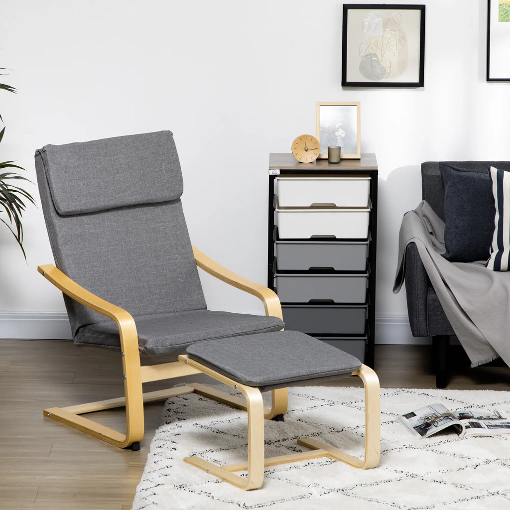 HOMCOM Relaxsessel mit Fußhocker, Leinenbezug Grau, 66,5×80×99 cm