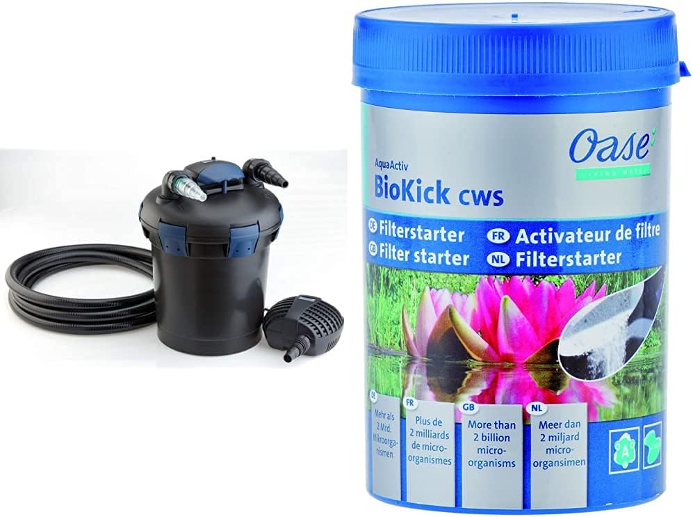 OASE 50499 Filtro a pressione BioPress Set 4000, Set filtro per laghetto per una rapida ed efficace eliminazione delle alghe, Set completo con pompa filtro e chiarificatore UVC