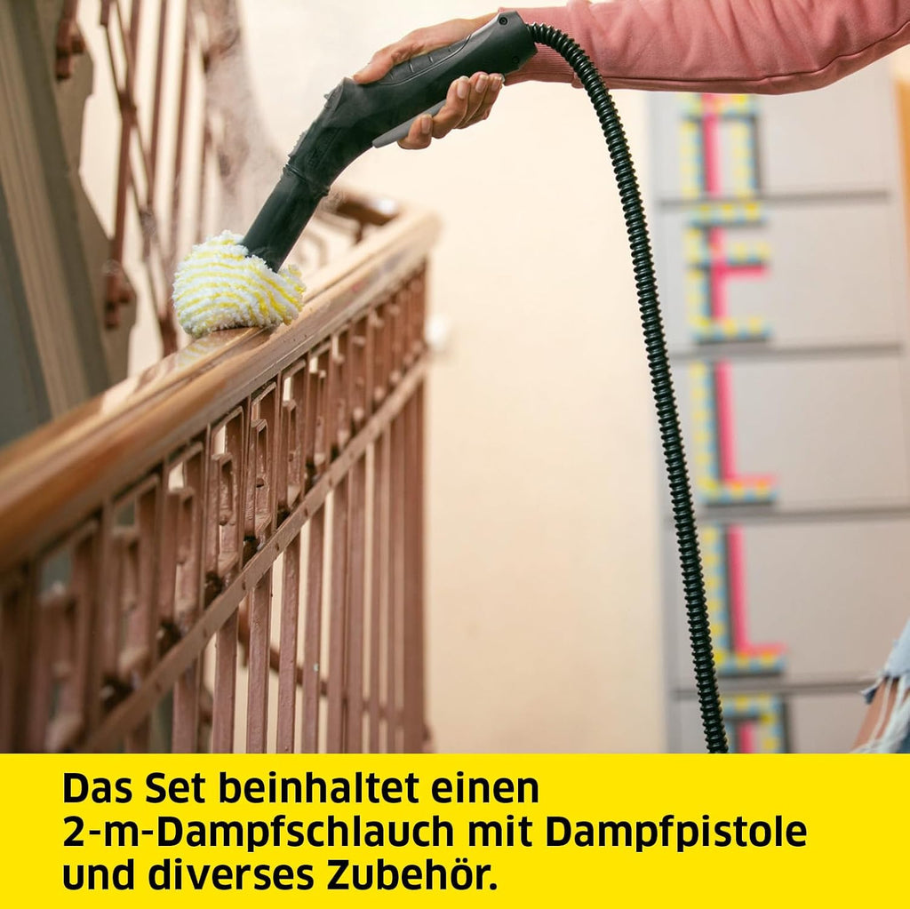 Kärcher Pulitore a vapore SC 2 EasyFix, pressione vapore: 3,2 bar, tempo di riscaldamento: 6,5 min., potenza: 1.500 W, copertura: 75 m², serbatoio: 1 l, con set per la pulizia del pavimento EasyFix, ugelli e panno in microfibra, bianco