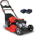 Scheppach MS150-46E Rasaerba a benzina con avviamento elettrico | Larghezza di taglio 46 cm | Funzione di pulizia | Cesto di raccolta da 55 litri | Scocca in acciaio | Regolazione altezza a 7 posizioni | Funzione mulching | Trazione | Scarico laterale
