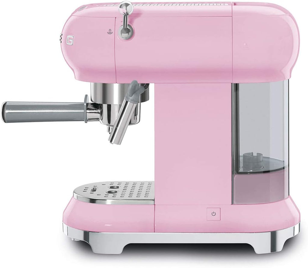 Smeg, ECF01WHEU Macchina da Caffè Espresso Manuale, Sistema Cappuccino, Thermoblock, Alloggiamento Tazze Grandi e Funzione Doppio Caffè, Serbatoio Acqua 1 l, Dimensioni Compatte, 1350W, Bianco