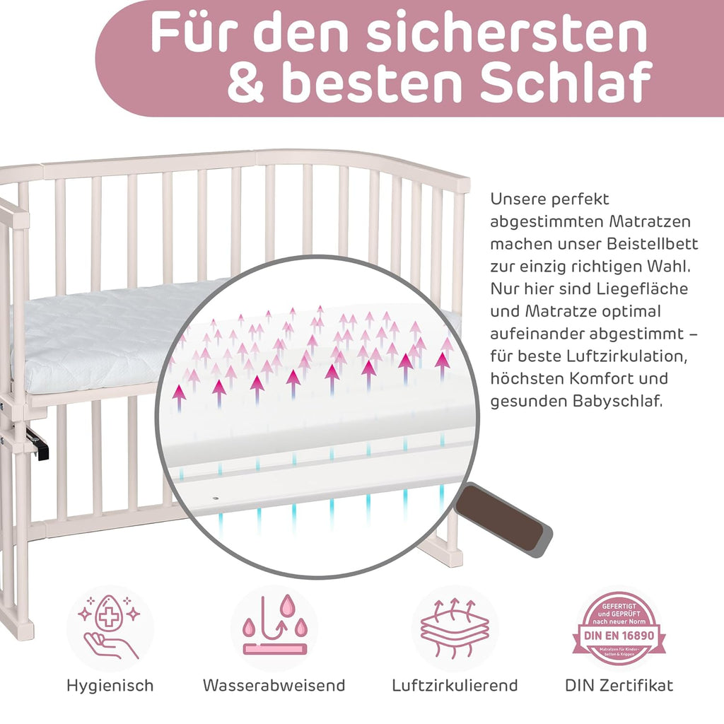 babybay Original Lettino da affiancare in massello di faggio / compatto e trasformabile / Lettino per bambini regolabile in altezza senza livelli preimpostati ed ecologico / Lettino evolutivo (laccato bianco) / inclusa Matratze