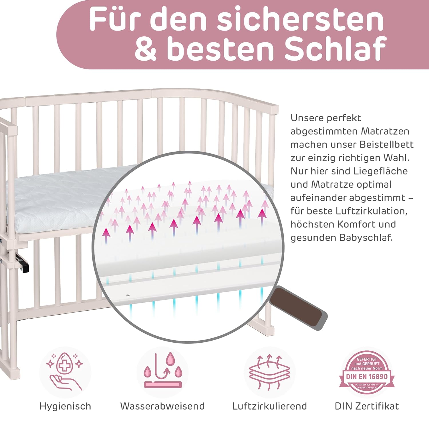 babybay Original Lettino da affiancare in massello di faggio / compatto e trasformabile / Lettino per bambini regolabile in altezza senza livelli preimpostati ed ecologico / Lettino evolutivo (laccato bianco) / inclusa Matratze