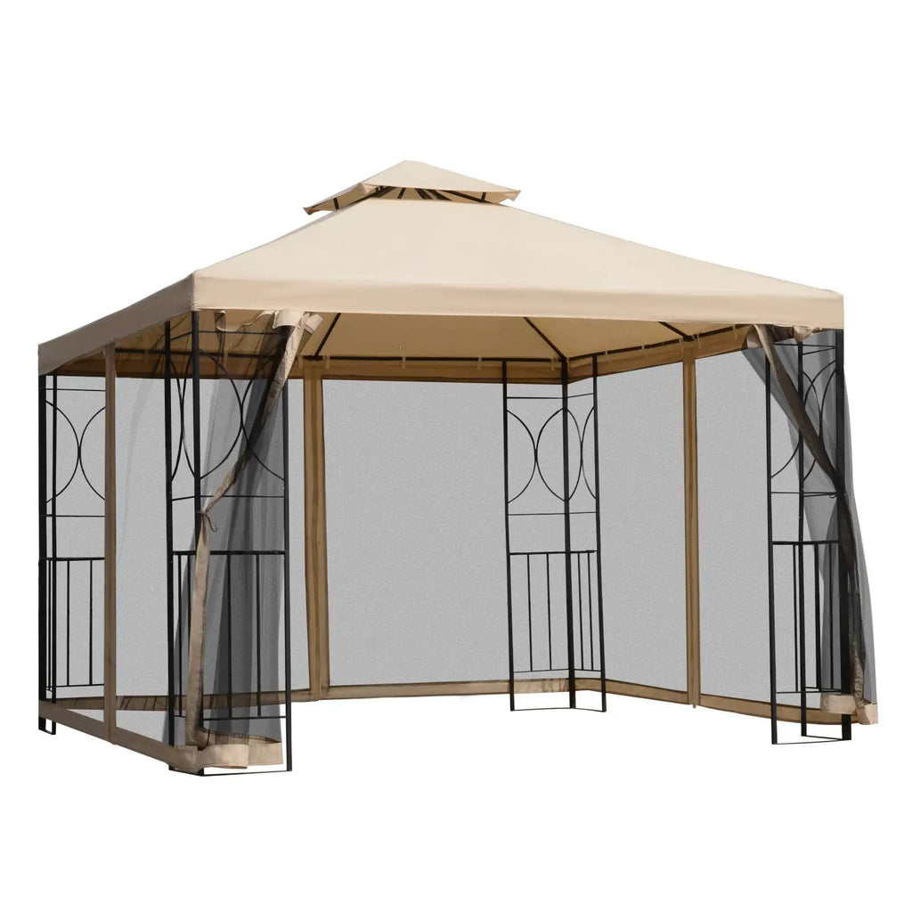 Outsunny Gazebo da Giardino con Doppio Tetto, Ripiani e Pareti Laterali in Rete