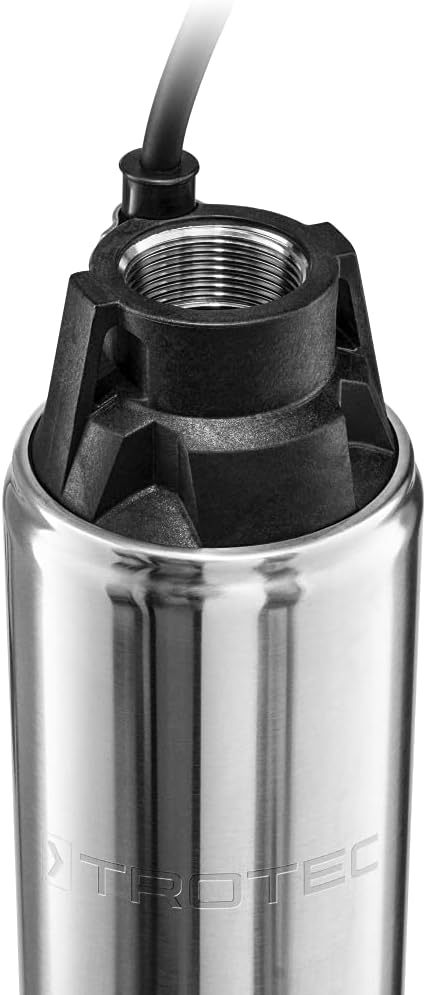 TROTEC Tiefbrunnenpumpe TDP 7501 E – Wasserpumpe mit Fördermenge 6000 l/h, 1100 W – Förderhöhe 90 m, ø 8,6 cm, IP68 für Pumpe, Edelstahlpumpe