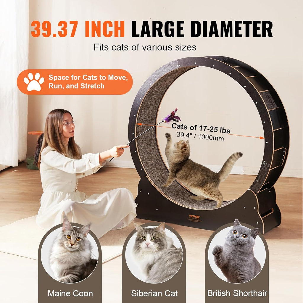 VEVOR Katzenlaufrad 1320x340x1415mm Laufrad Katzen aus Birken-& Pappelsperrholz Katzenrad Geruscharm Abnehmbare Innenmatte Cat Wheel Geeignet für Katzen mit einem Gewicht von 8kg bis 14kg