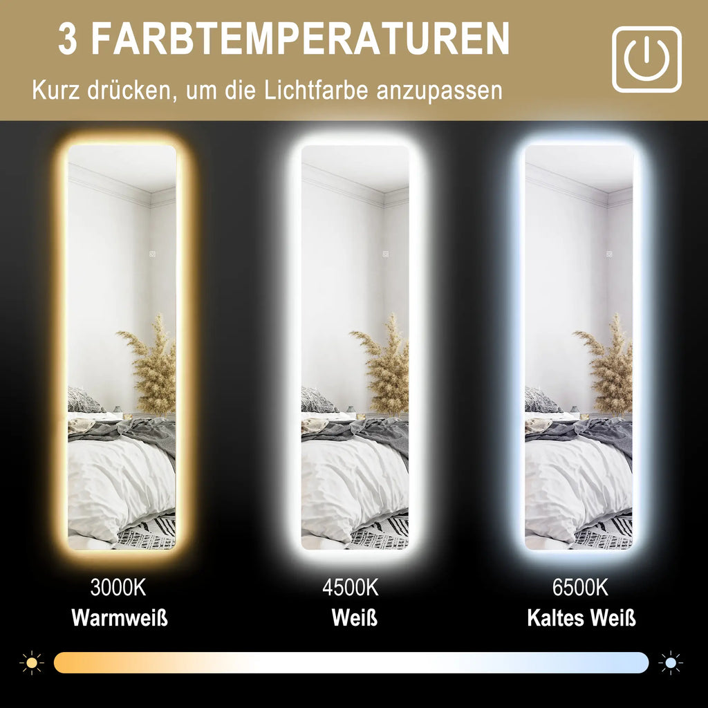 HOMCOM Specchio a figura intera da terra con luci LED dimmerabili a sfioramento, 3 temperature di colore
