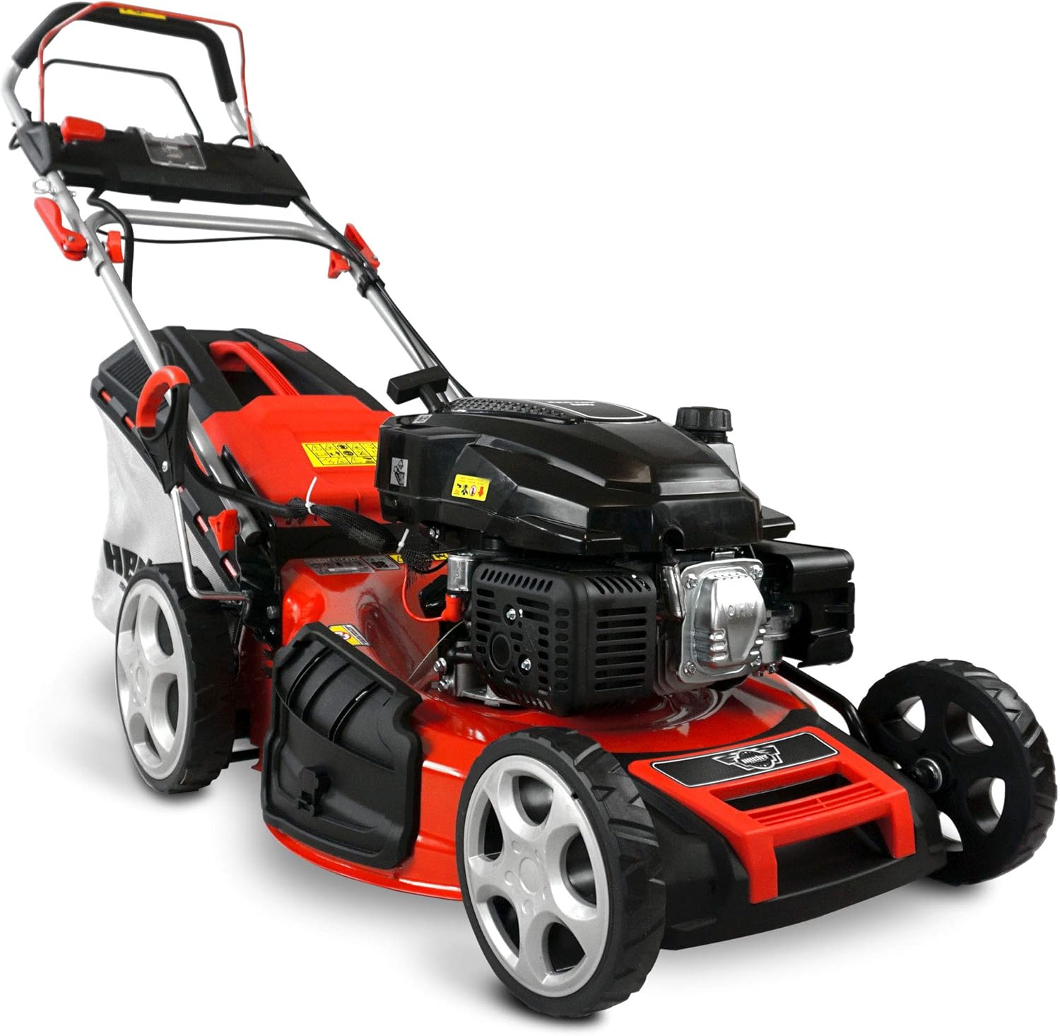 HECHT Rasaerba a benzina 5 in 1 – potente motore ecologico 4 tempi da 4,4 kW (6,0 CV) – avviamento elettrico – larghezza di taglio 53 cm – cesto di raccolta 75 l – trazione sulle ruote – ruote brevettate – tosaerba mulching