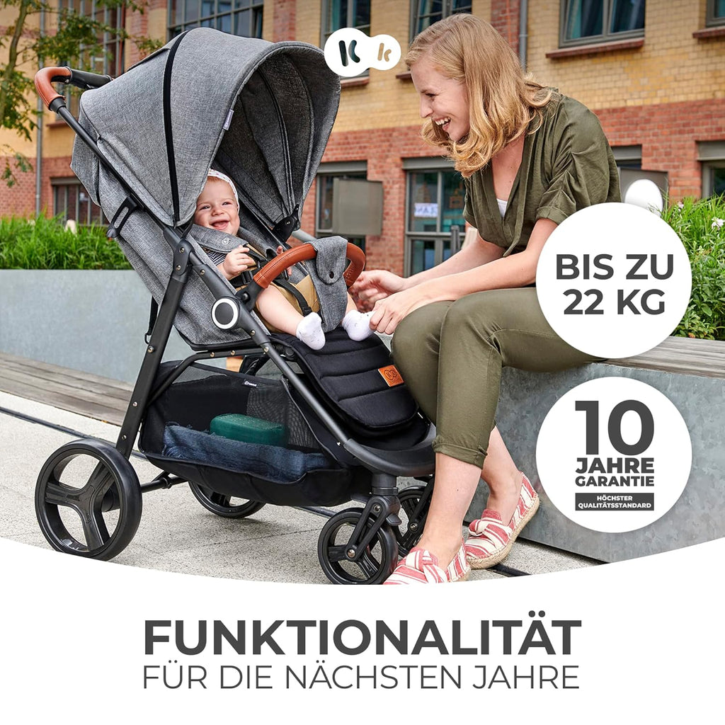 Kinderkraft GRANDE PLUS Passeggino Kinderkraft dalla nascita fino a 22 kg, chiusura con una mano, posizione reclinata, cappottina grande con finestra, tutte e 4 le ruote ammortizzate, seduta spaziosa, Grigio
