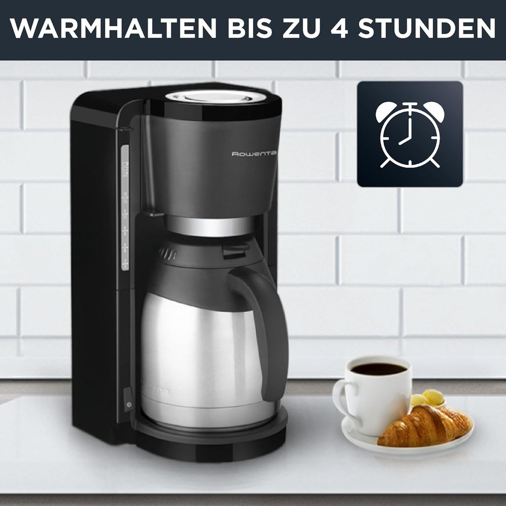 Rowenta CT3818 Macchina da caffè con filtro Adagio Milano | Caraffa termica in acciaio inox | 10-15 tazze | Capacità 1,25 L | Spegnimento automatico | 850 Watt | 26.5 x 27 x 38.5 cm | Nero