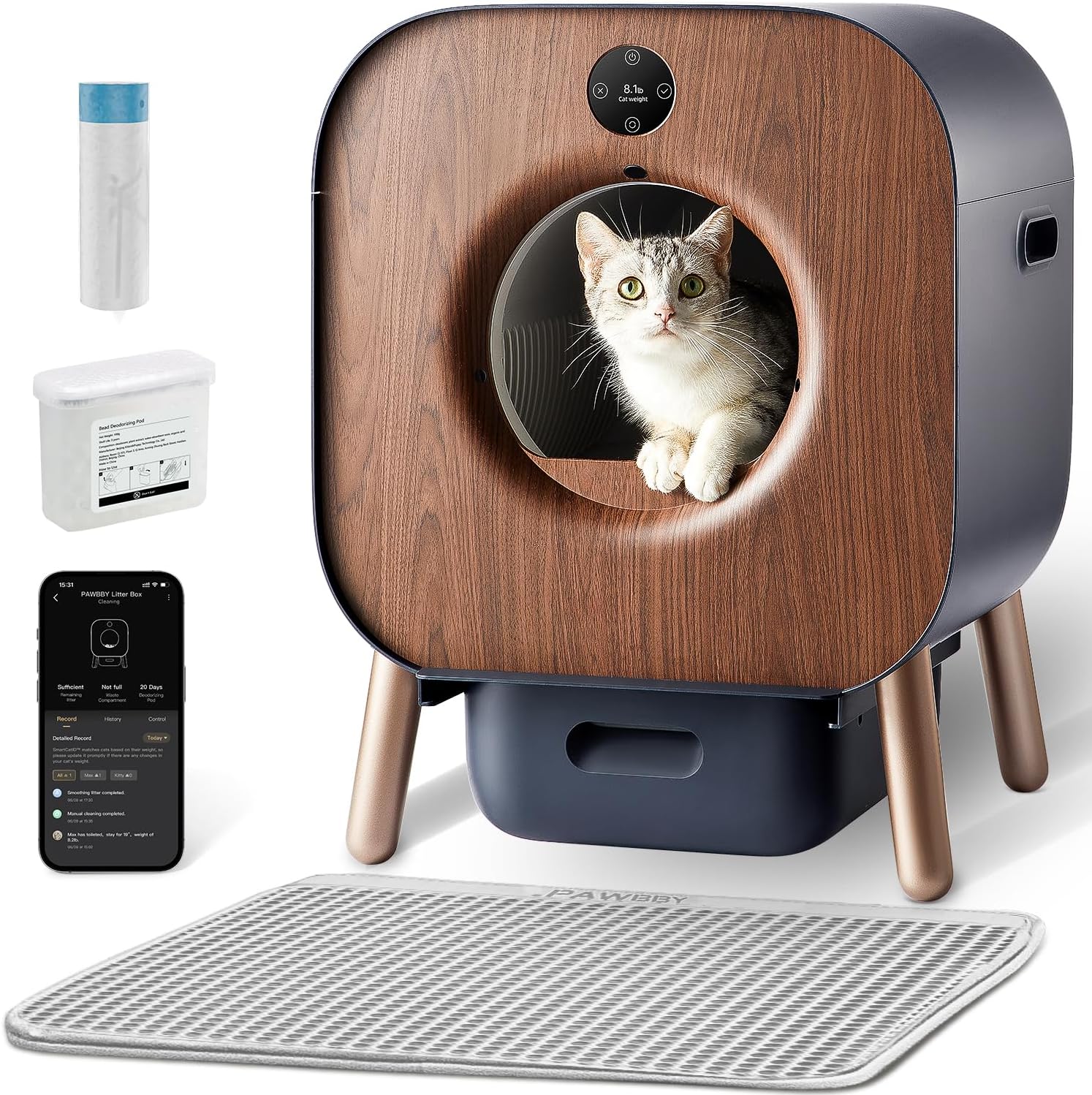 PAWBBY P1 Ultra Lettiera Automatica per Gatti, Auto-Pulente, Certificazione TÜV, Design Anti-Pizzicamento/Deodorante Botanico, Controllo tramite App, Extra Grande per Gatti Multipli