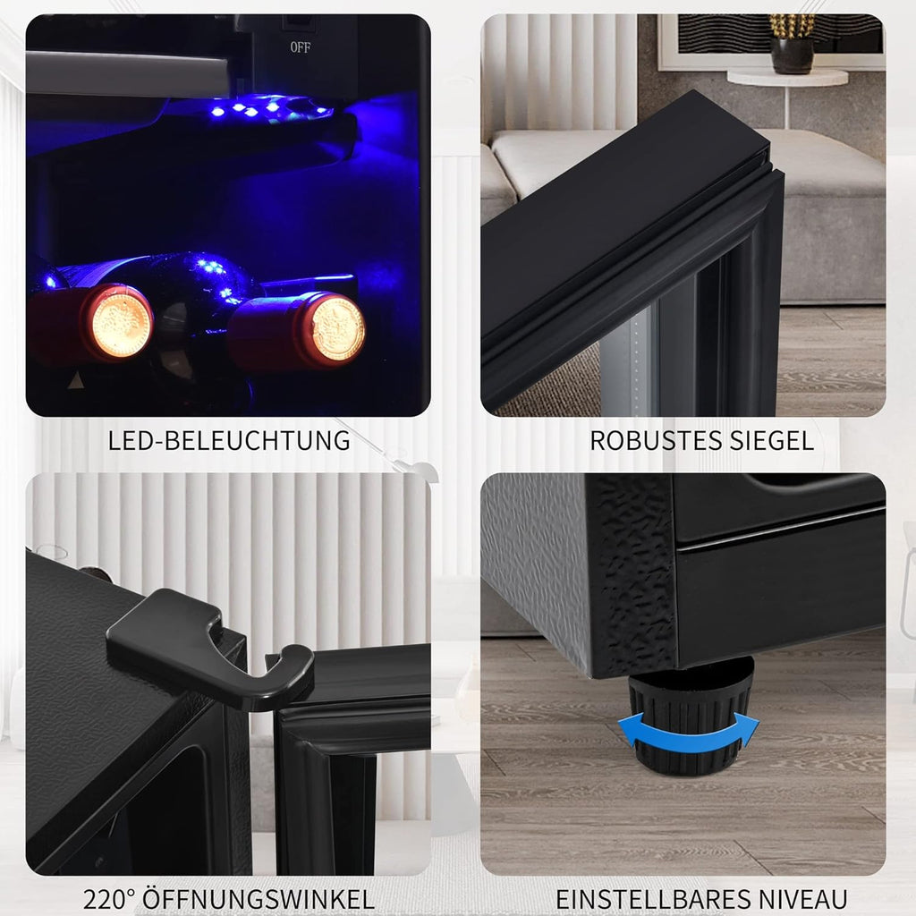 Frigorifero Merax 128L, Frigorifero da incasso per bevande con frigorifero da 120L + congelatore da 8L, con luce LED interna e ripiani regolabili, silenziosissimo per ristorante, bar, bevande e birra