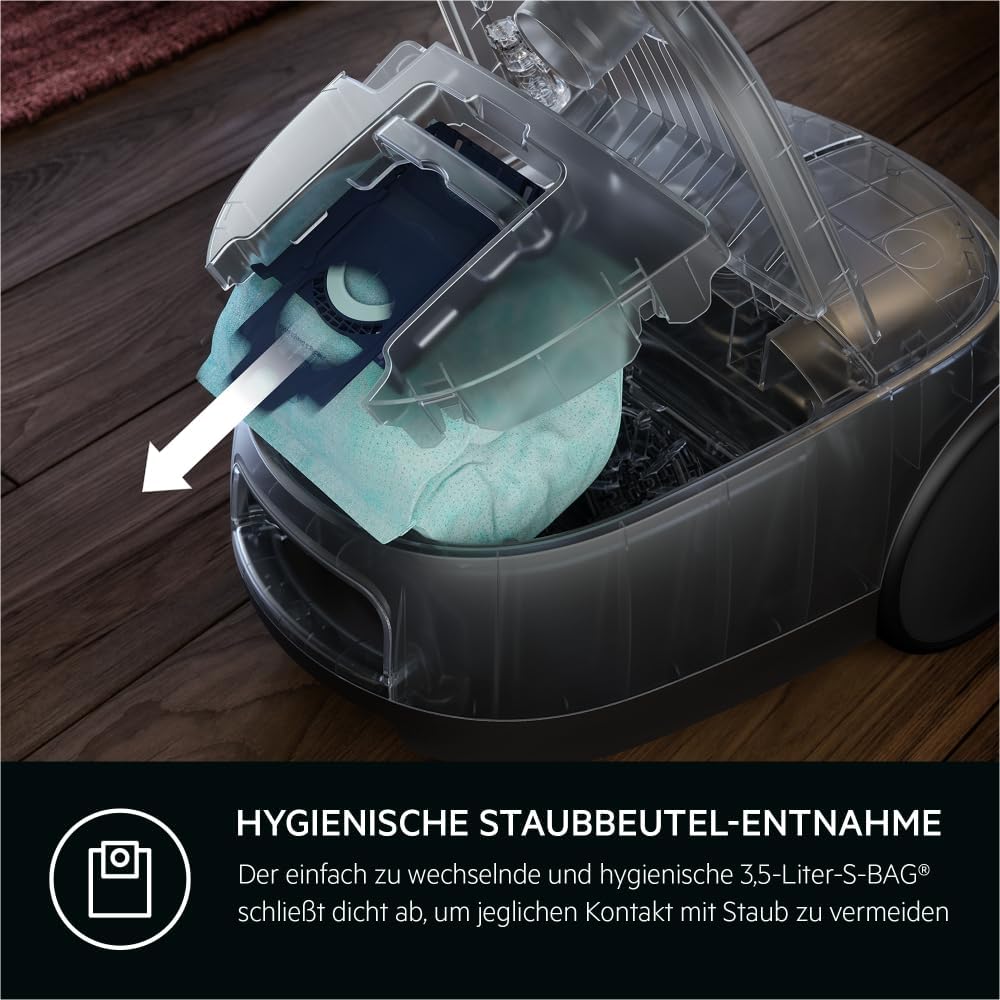 AEG CLEAN 6000 AB61C2DB Aspirapolvere con sacco / elevata potenza di aspirazione / include bocchetta per imbottiti / 50% plastica riciclata / ideale per proprietari di animali domestici / pulizia di tappezzeria / cavo da 12 m / 750 W / Blu