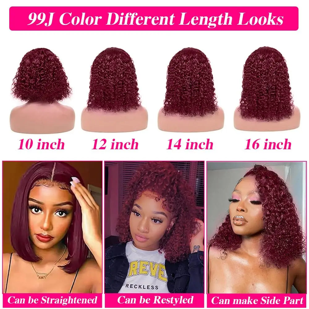 Parrucche bob ad onda profonda in 99J bordeaux per donne di colore