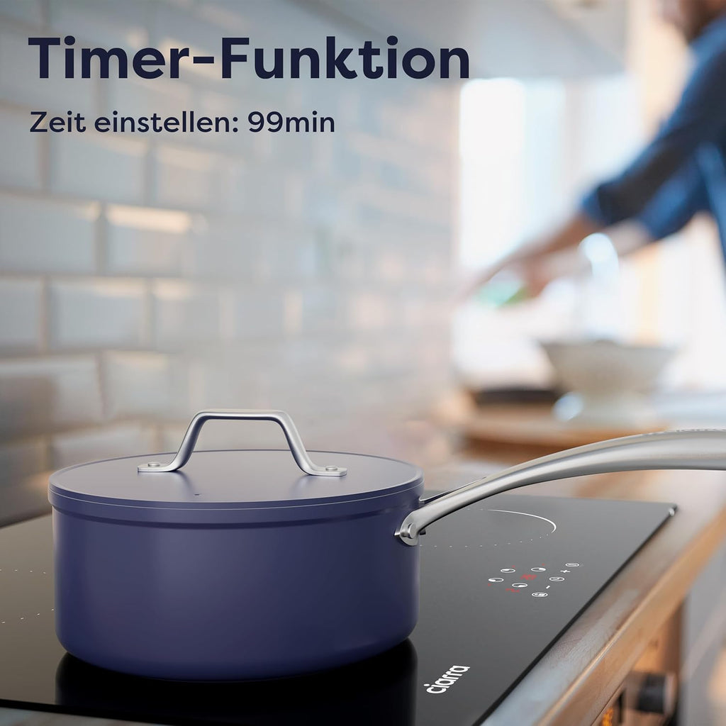 Ciarra CABBIH4-C 4 Zonen Einbau Induktionskochfeld 60cm Kochfeld Induktion Herdplatte Touch-Bedienung mit 4 Platten 9 Leistungsstufen Induktionskochplatte Timer 6000W