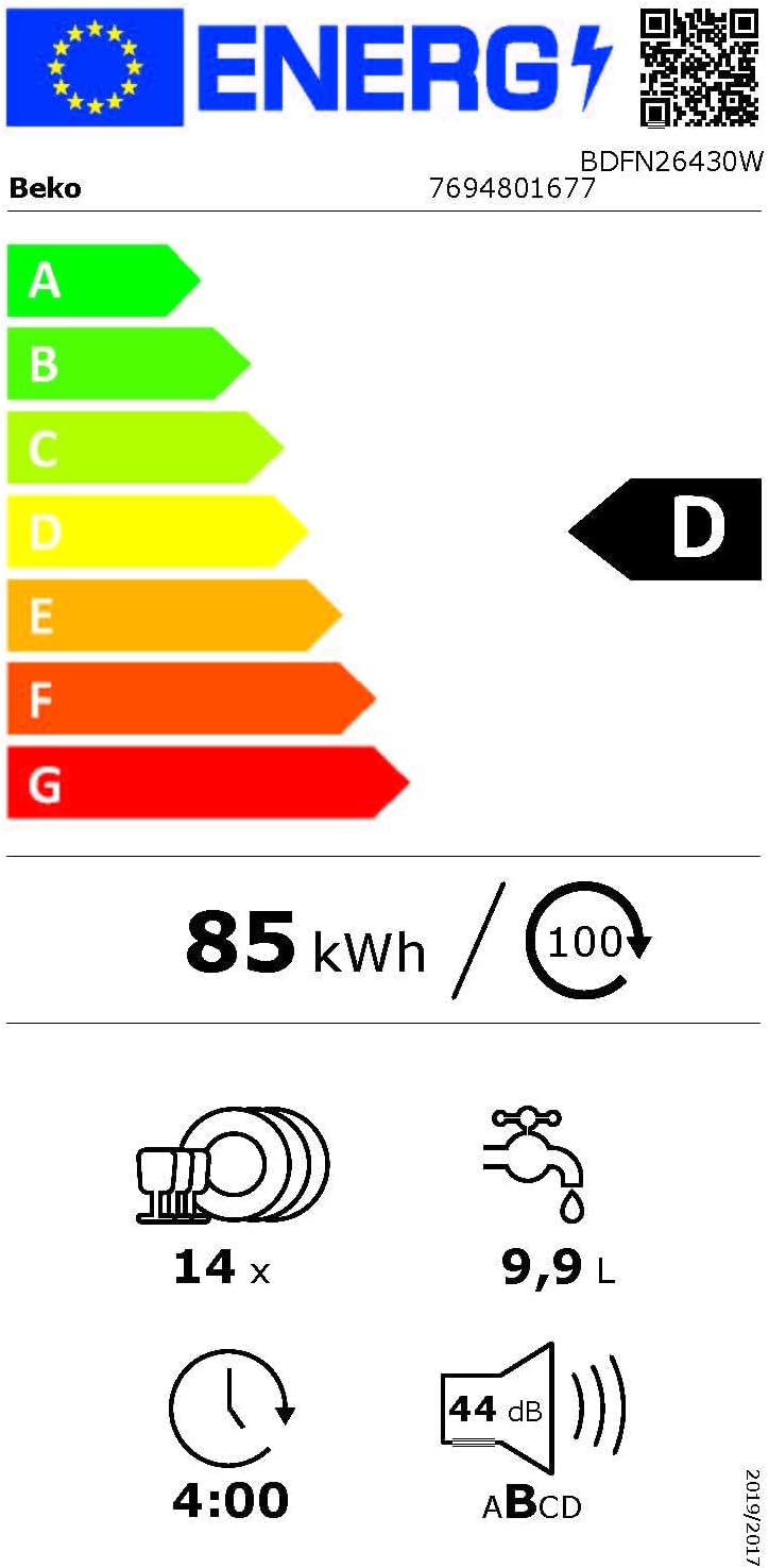 Beko BDFN26420W b300 Lavastoviglie a libera installazione, integrabile, 14 coperti, Motore ProSmart Inverter, TrayWash, HygieneIntense, 6 programmi, WaterSafe+, Bianco