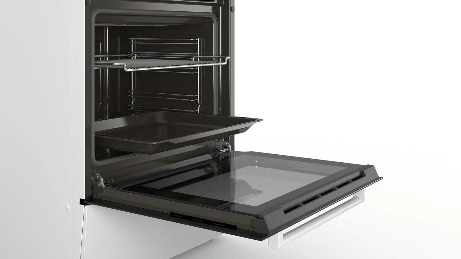 Bosch HKR39C250 Serie 4 Cucina Elettrica Indipendente, 60 cm di larghezza, Pulizia EcoClean Direct, Cottura a Ventilazione 3D su 3 livelli, Controllo con Display LED, Zona di cottura espandibile per pentole grandi