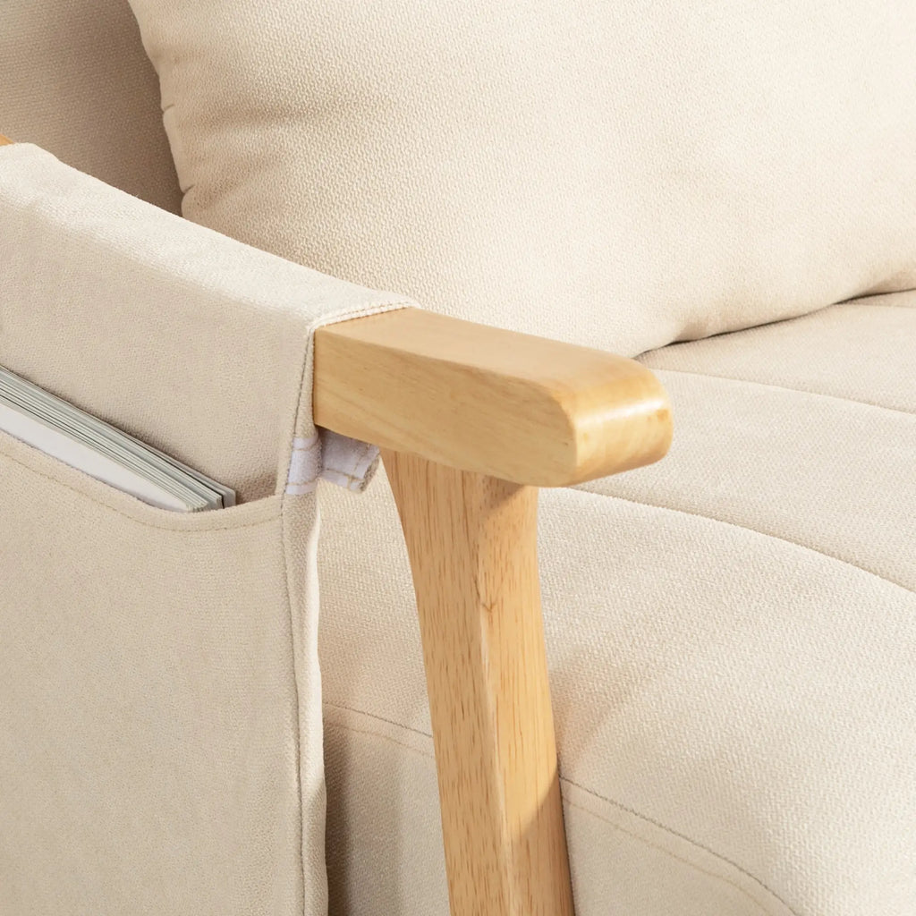 HOMCOM Sedia a Dondolo con Cuscino Lombare e Tasca Laterale Beige