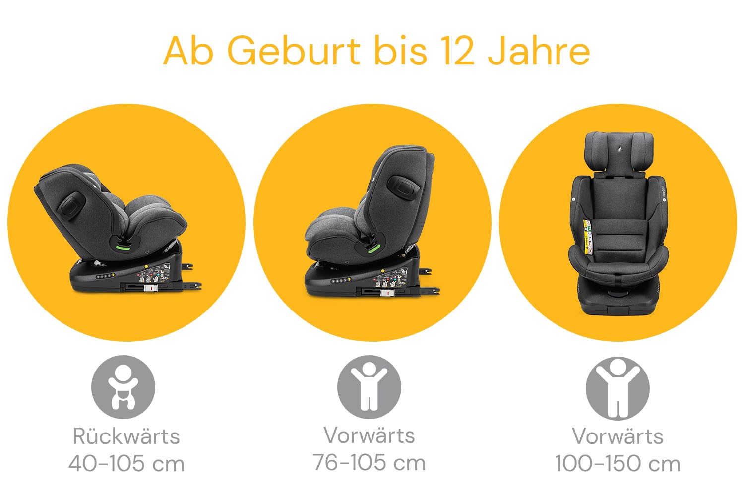 Osann Eno360 i-Size, seggiolino auto girevole 40-150 cm, reboarder con Isofix, seggiolino auto per bambini – All Black