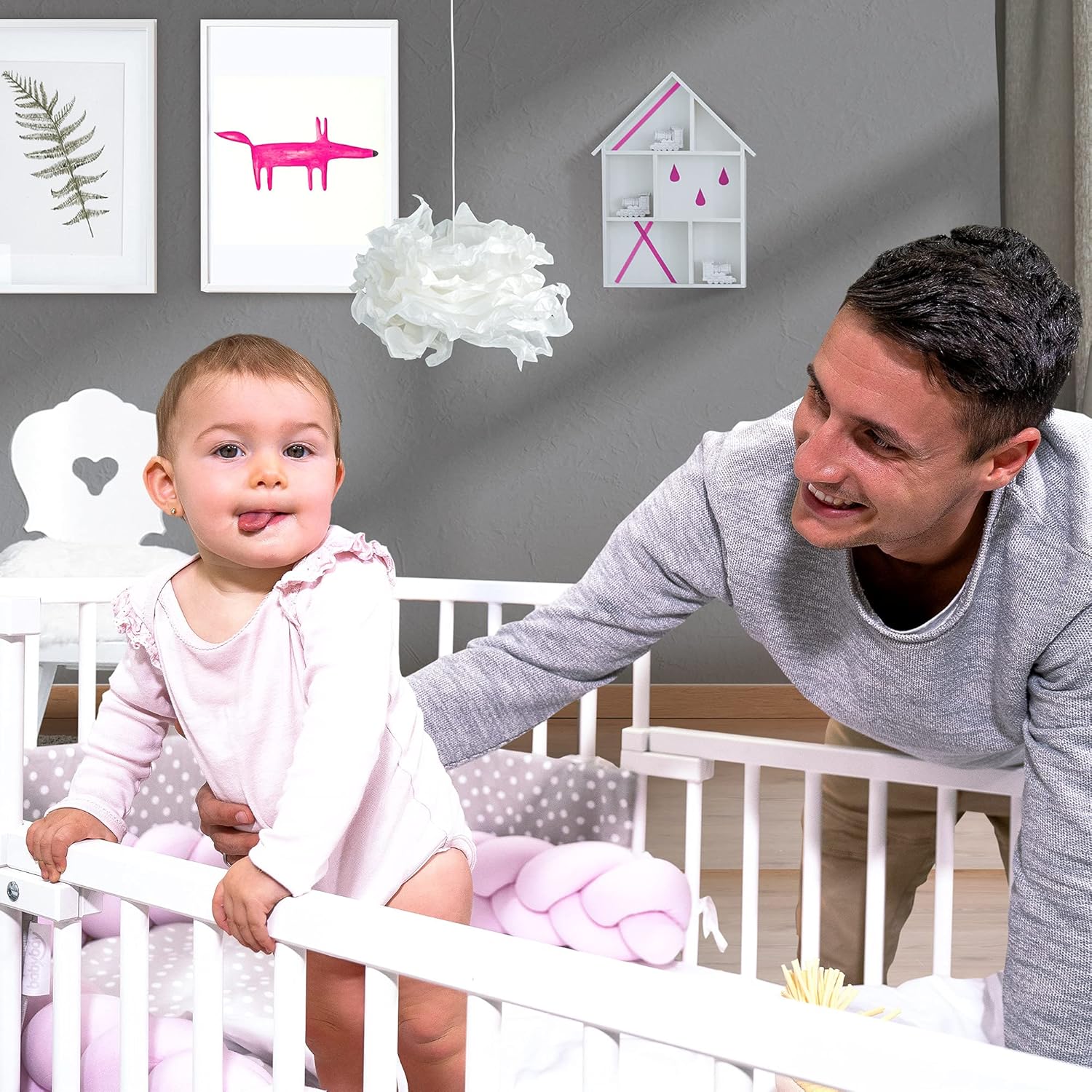babybay Original Lettino da affiancare in massello di faggio / compatto e trasformabile / Lettino per bambini regolabile in altezza senza livelli preimpostati ed ecologico / Lettino evolutivo (laccato bianco) / inclusa Matratze