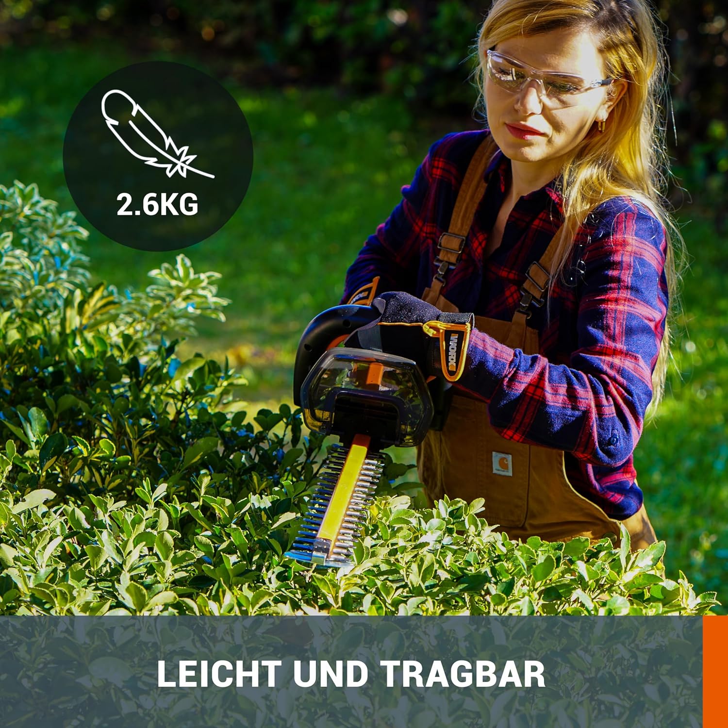 WORX WG263E.9 Nitro Tagliasiepi a batteria 20V, tagli uniformi con meno vibrazioni, potente motore brushless, lunghezza di taglio 54cm, passo dei denti 27mm, senza batteria e caricabatterie