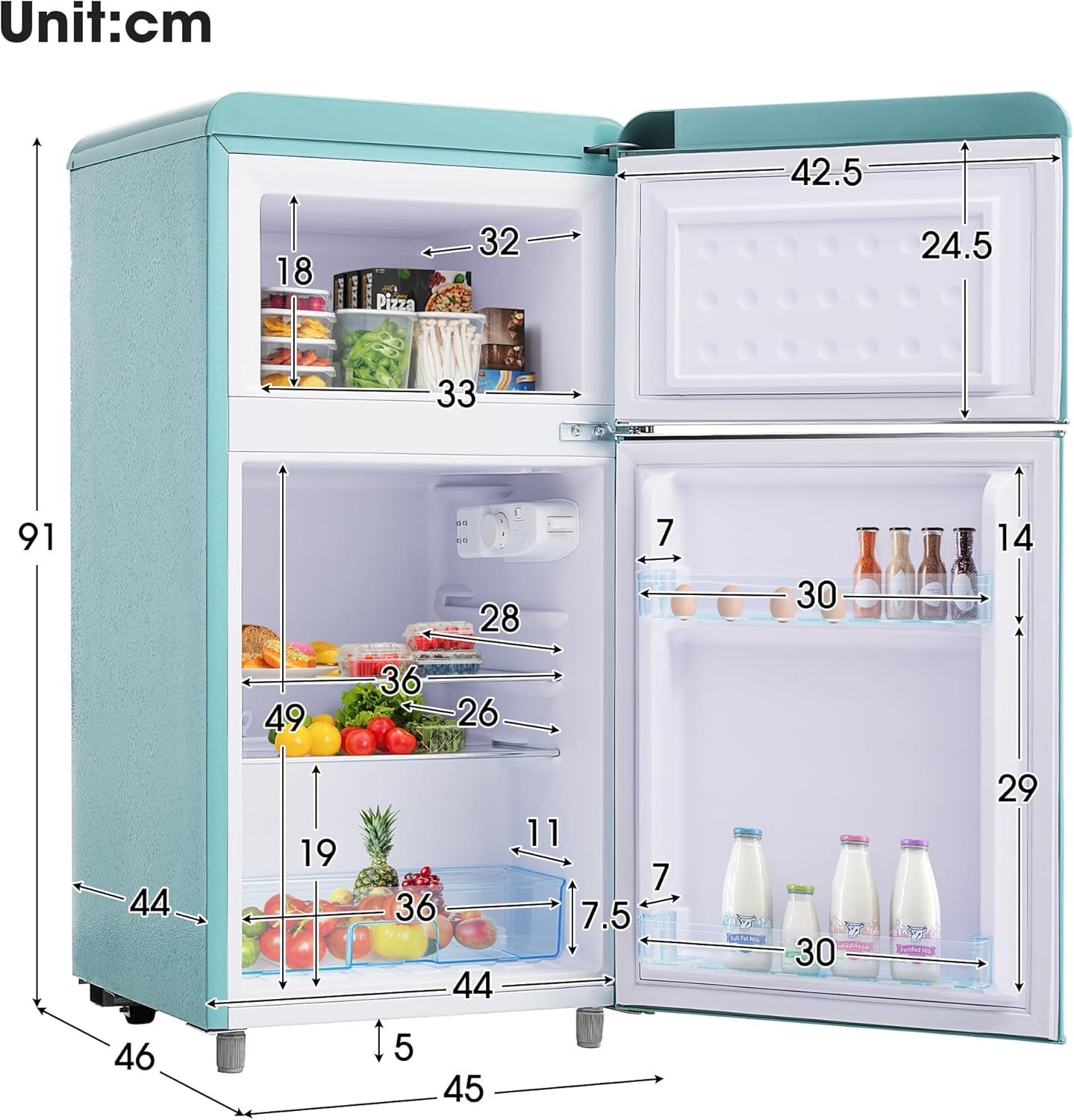 Merax Frigorifero con Congelatore, Frigorifero Combinato, Piccolo Frigorifero con 51L e Congelatore 21L, Silenzioso, LED, Ripiani in Vetro, Cassetto Verdura, Balconcini, per Cucina, Soggiorno, Ufficio, Nero