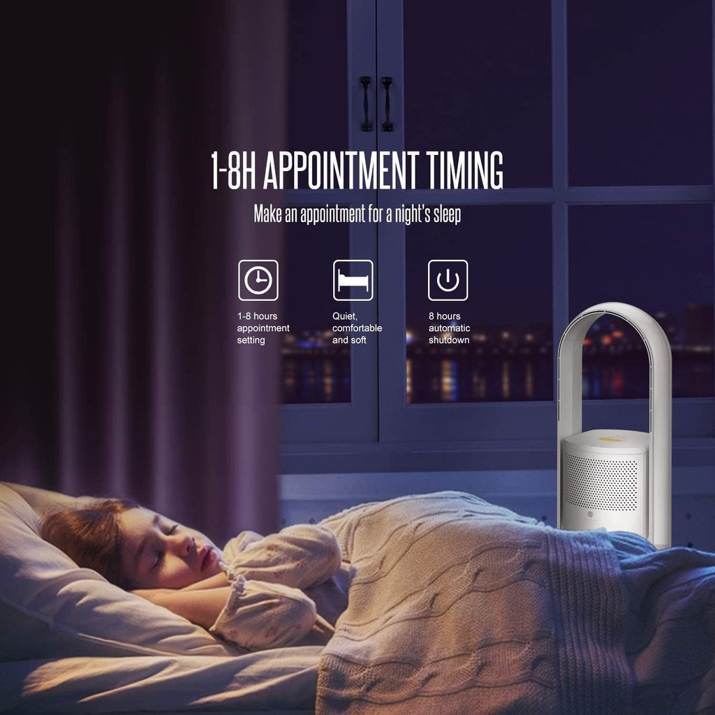 Ventilatore senza pale con purificatore d'aria, ventilatore a torre silenzioso Ultty con telecomando, touch, timer 8H, filtro HEPA 99,97%, ventilatore senza pale oscillante a 90° e alto 80 cm per camera da letto e casa, CR022 Bianco