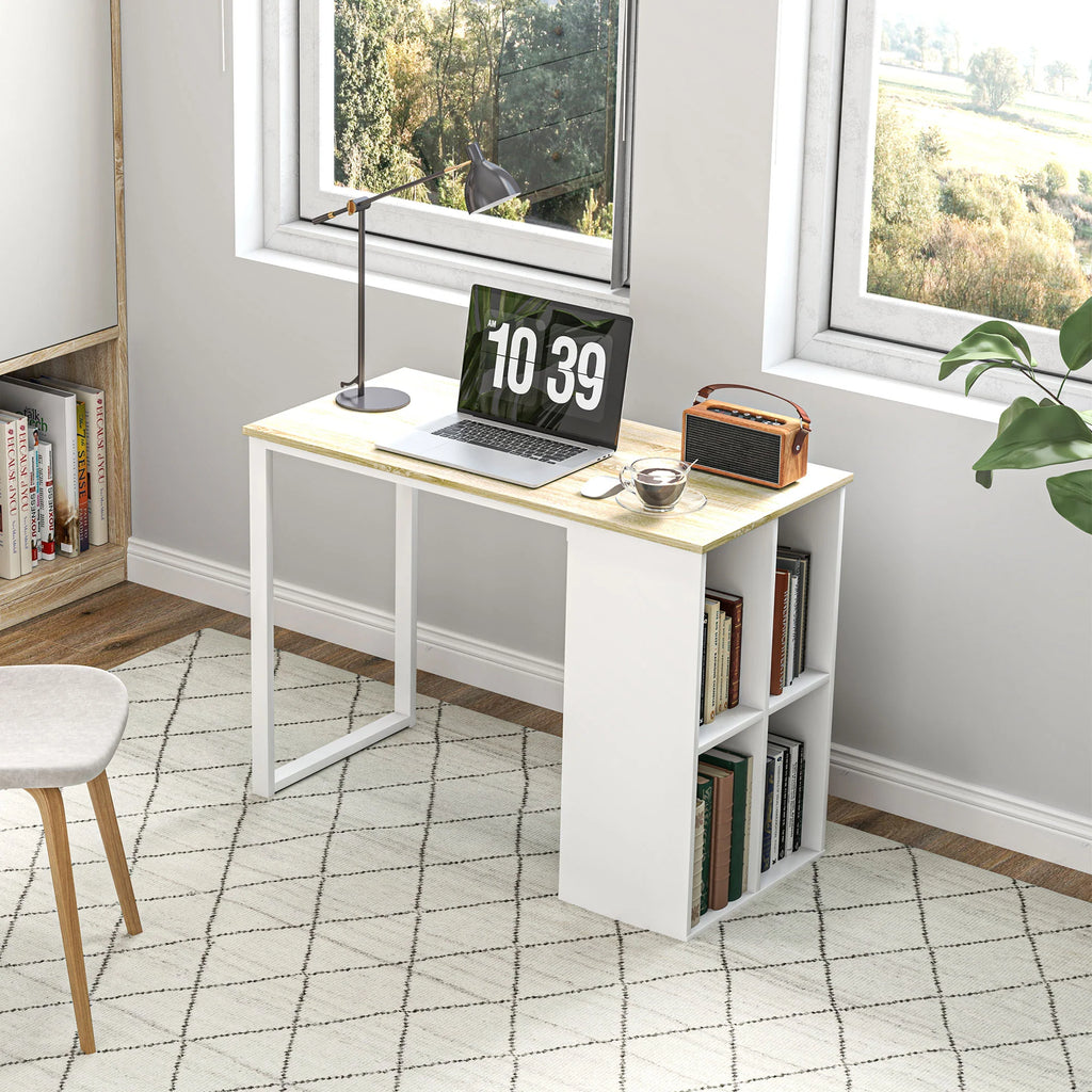 HOMCOM Scrivania da Ufficio Tavolo PC con 4 Ripiani Flessibili, Legno di Quercia