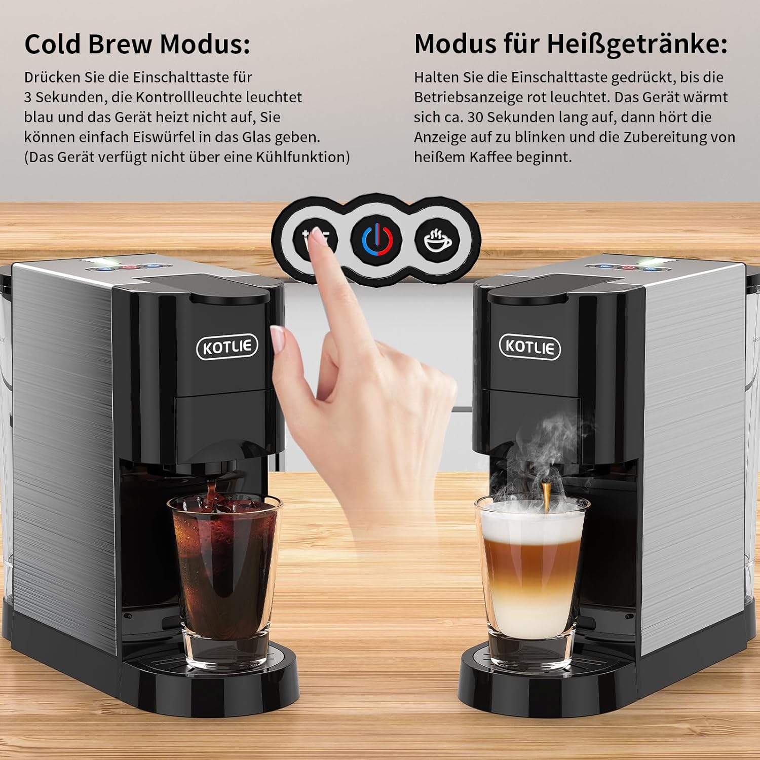 KOTLIE AC-513HF 5 in 1 Kaffeemaschine für NES/DG/a modo mio/Gemahlener Kaffee/ESE(44mm), Höhe für große Tassen (Schwarz)