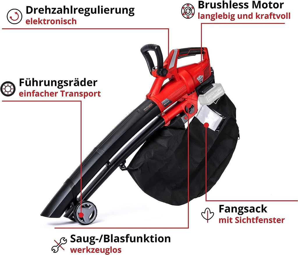Aspiratore soffiatore per foglie a batteria Einhell GE-CL 36 Li E-Solo Power X-Change (Ioni di litio, 2 x 18 V, velocità aria 210 km/h, motore senza spazzole, sacco raccolta da 45 l, tracolla, senza batteria e caricabatteria)