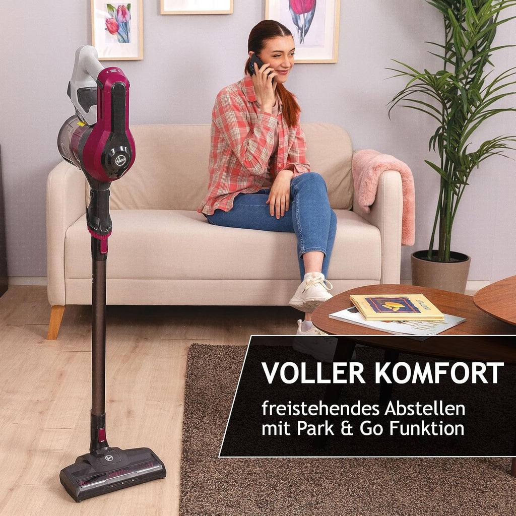 Hoover Akku-Staubsauger ohne Beutel + Tierdüse I bis zu 120 m mit 1 Akkuladung I Staubsauger kabellos mit LED, XL Staubbehlter & Parkfunktion I Akkusauger mit Fugendüse & Staubbürste [HF110P]