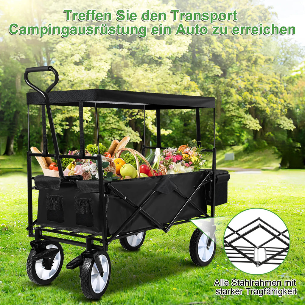 Carrello Pieghevole da Trasporto Sonnewelt Bollerwagen con Tetto, Portata 80 kg