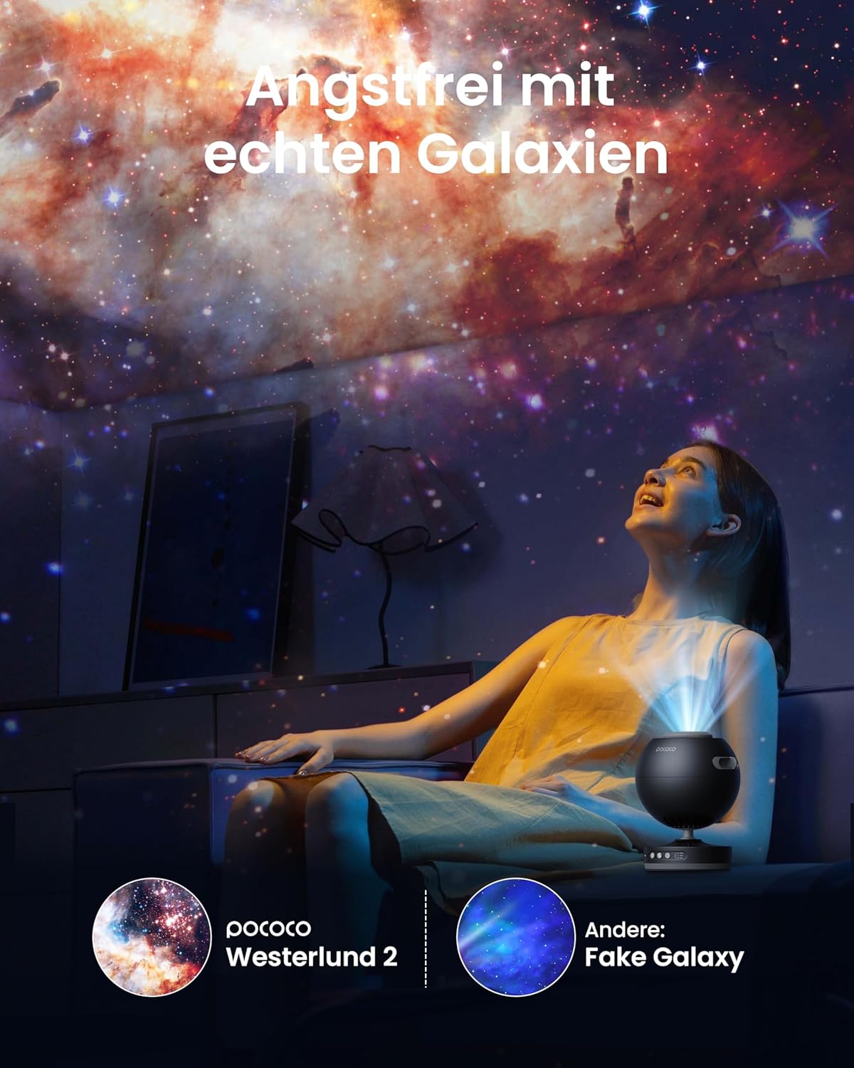 POCOCO Healing Vibes Geschenkbox, Sternenhimmel Projektor Kinder und Erwachsene, Sternenprojektor, Planetarium als Geschenk, Dekoration, Einschlafhilfe und Entspannung - mit 10 Scheiben und Spieluhr
