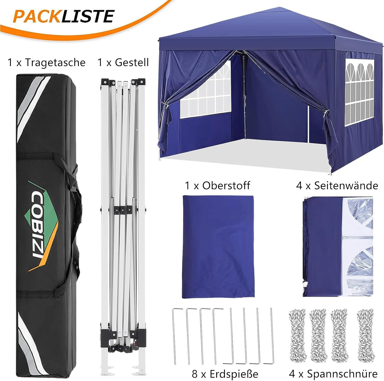 COBIZI Gazebo 3x6 Pieghevole Impermeabile Stabile con 6 Pareti Laterali a Cono Tenda per Feste 3 Altezze Regolabili Protezione UV Borsa per il Trasporto Picchetti, Corde per Giardino, Matrimoni, Mercati, Eventi all'Aperto