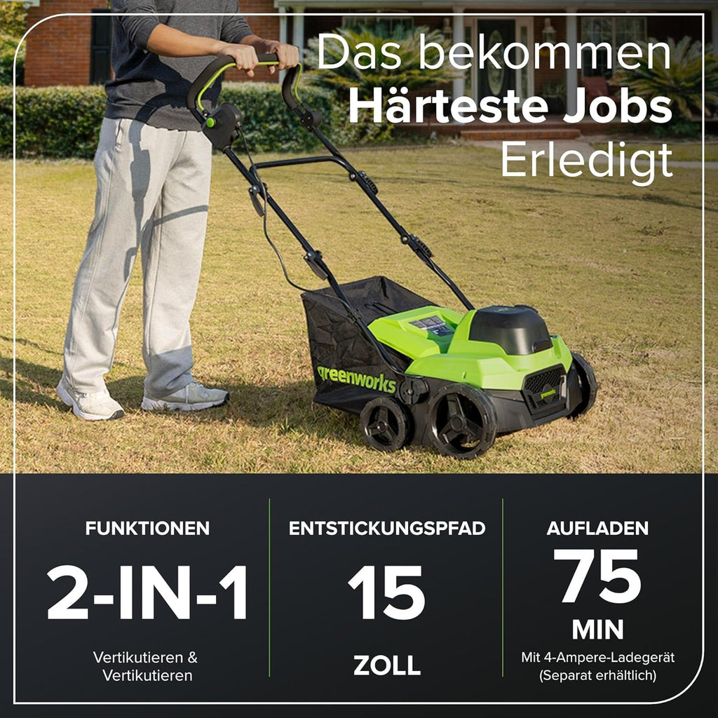 Greenworks 48V (2x24V) Selbstfahrender Akku Rasenmäher für große Flächen bis zu 480m², 46cm Schnittbreite, 55L Sack PLUS zwei 4Ah-Akkus und Doppelladegerät GD24X2LM46SPK4X