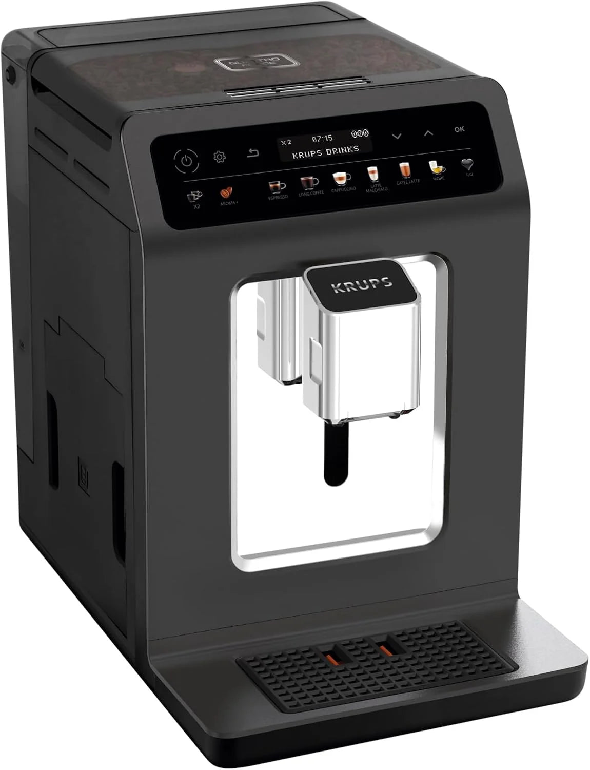 Krups Evidence One Macchina da Caffè Automatica con Tubo per il Latte, 12 Bevande, Funzione 2 Tazze, Display a Colori, Macchina del Caffè, Sigillo TÜV, Nero, EA895N10, Meteor Graphit