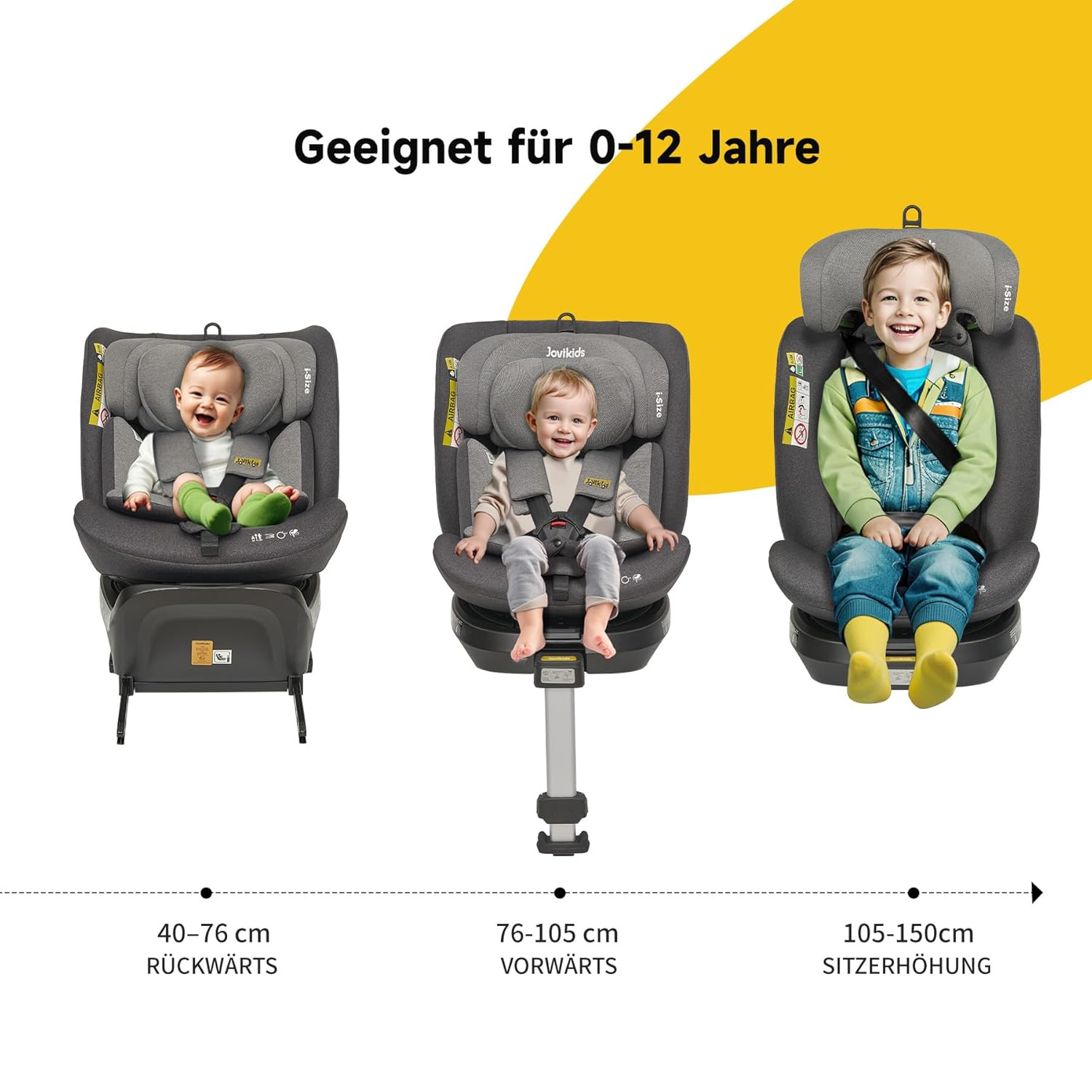 Jovikids 360° Drehbar Kindersitz mit ISOFIX, i-Size 40-150cm(ab Geburt -12 Jahre) Baby Autositz Reboarder mit Liegefunktion & Abnehmbar Vordach, ECE R129 (blau)