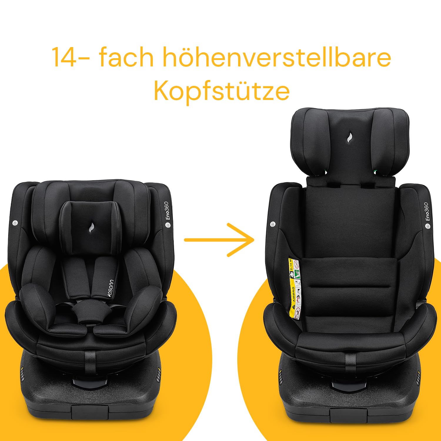 Osann Eno360 i-Size, seggiolino auto girevole 40-150 cm, reboarder con Isofix, seggiolino auto per bambini – All Black