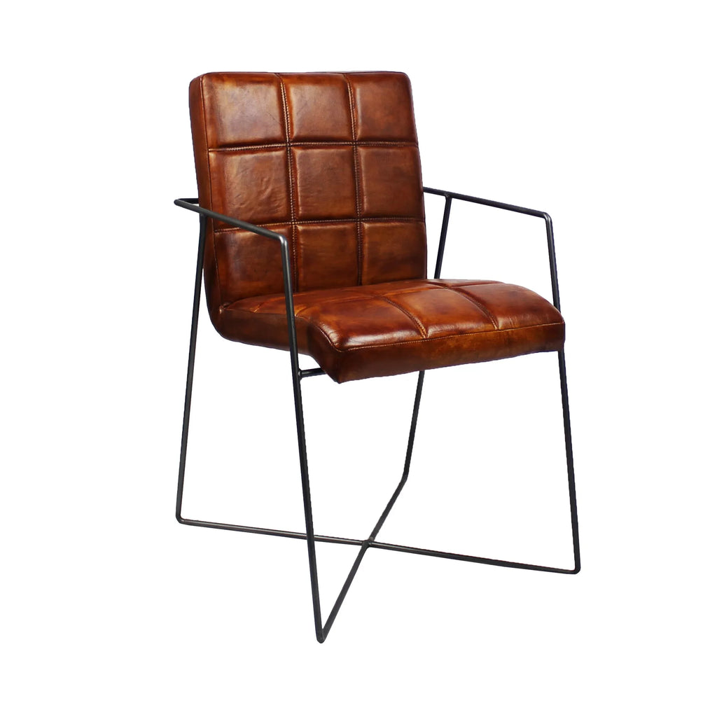 Esszimmerstuhl Serie Luka aus Büffelleder in Cognac - Gestell Kreuz mit Armlehne