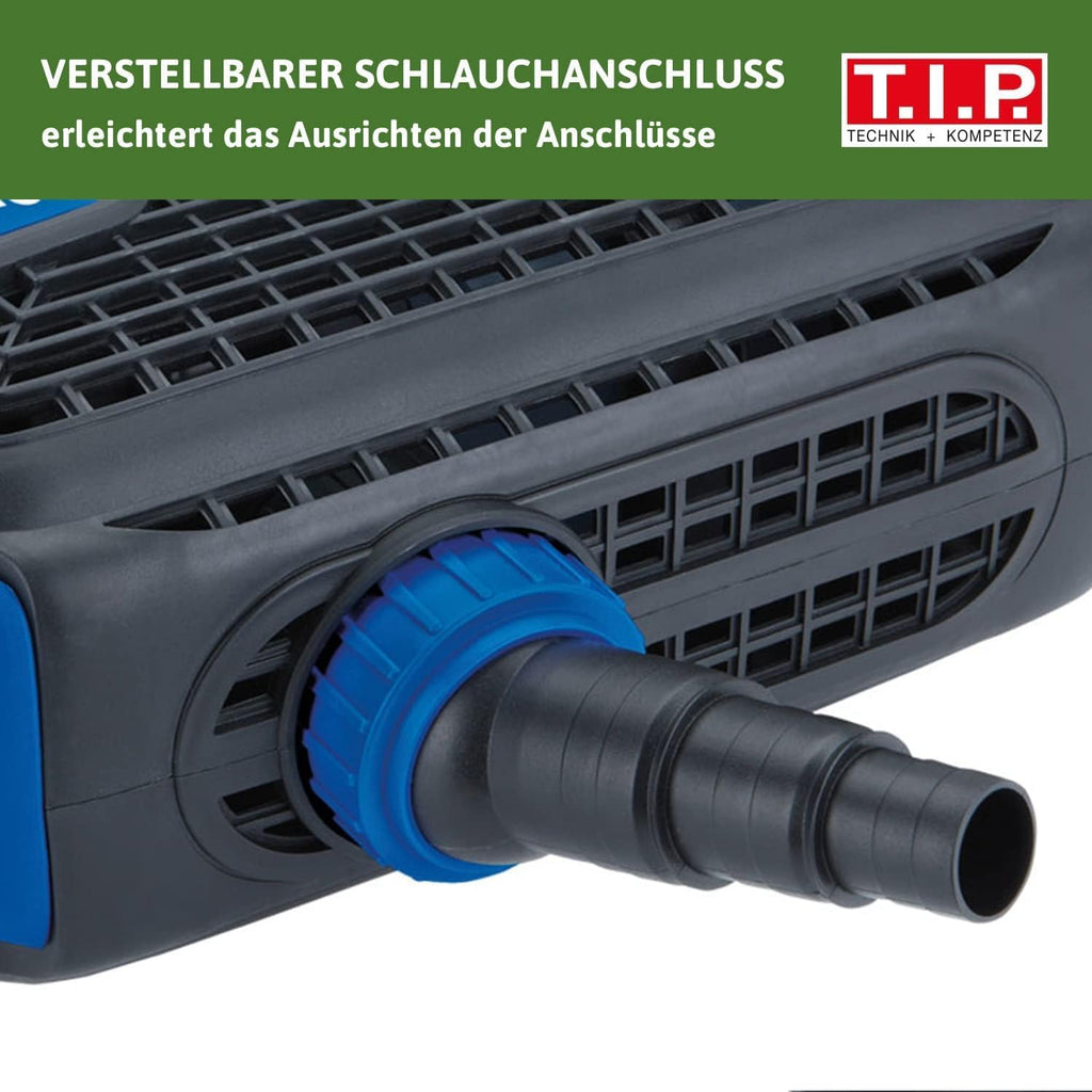 T.I.P. Teichpumpe - Bachlaufpumpe (20.000 l Teichvolumen, 8.000 l/h Fördermenge, 4,5 m Förderhöhe, Auch für Wasserfälle und Filtersysteme, intregrierter Förderleistungsregler) BPF 8000 E, 30428