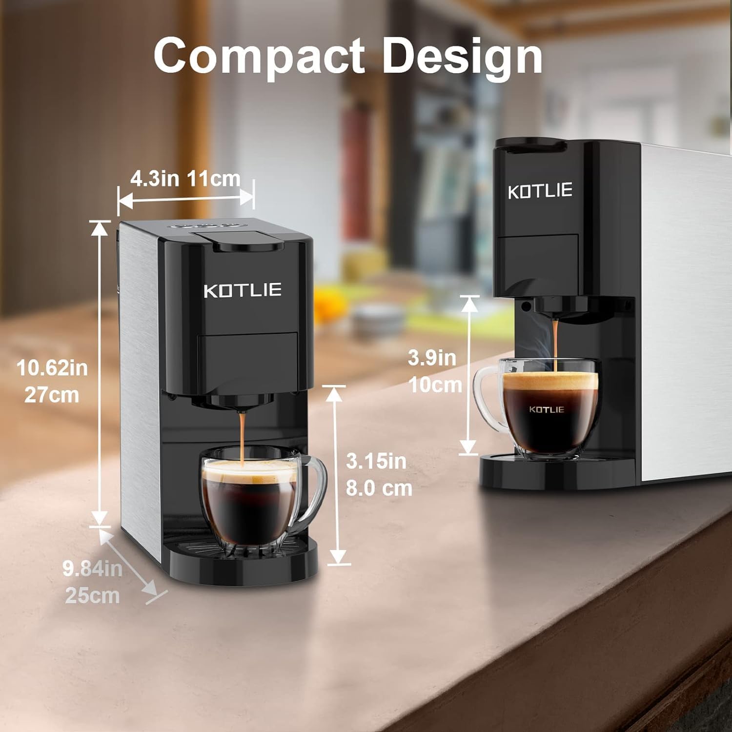 KOTLIE AC-513HF 5 in 1 Kaffeemaschine für NES/DG/a modo mio/Gemahlener Kaffee/ESE(44mm), Höhe für große Tassen (Schwarz)