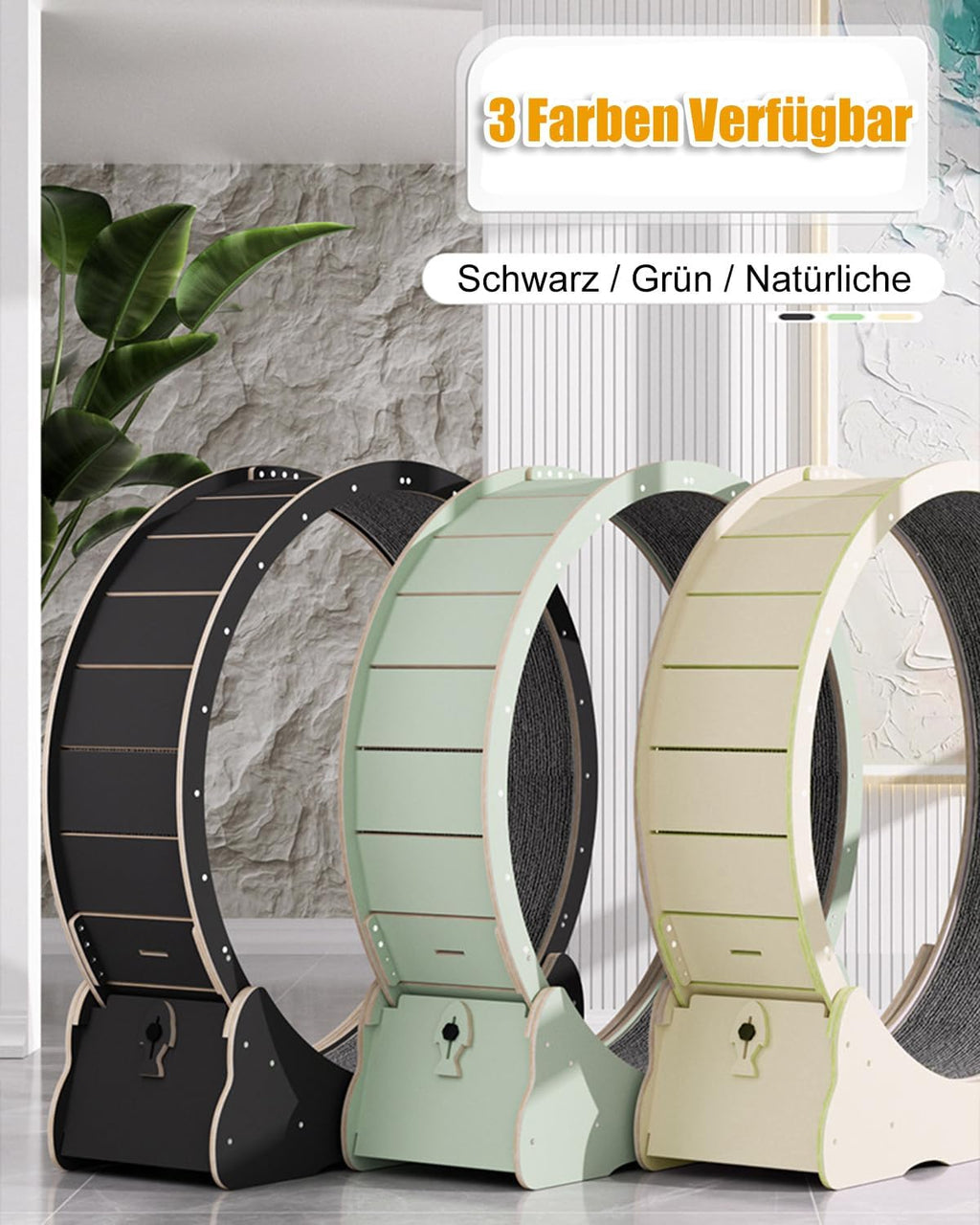 MIWOOYY Katzenlaufrad Großes Laufrad für Katzen 100cm – Schwarzes Katzenrad aus Massivholz für Drinnen Katzen, Sicherheits Katzen Laufrad mit Schloss und Minimiertem Spaltdesign